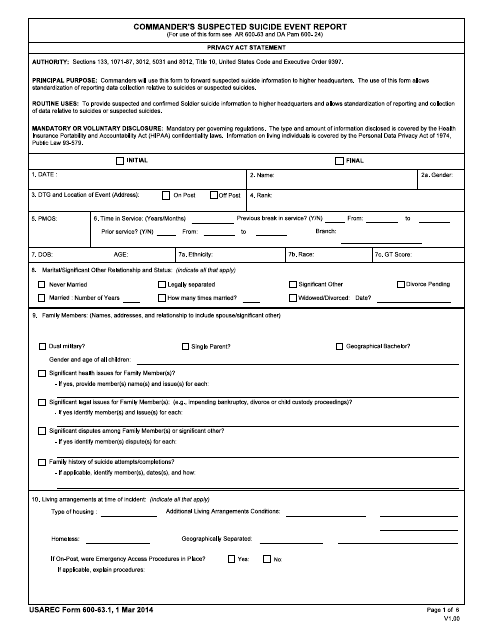 USAREC Form 600-63.1  Printable Pdf