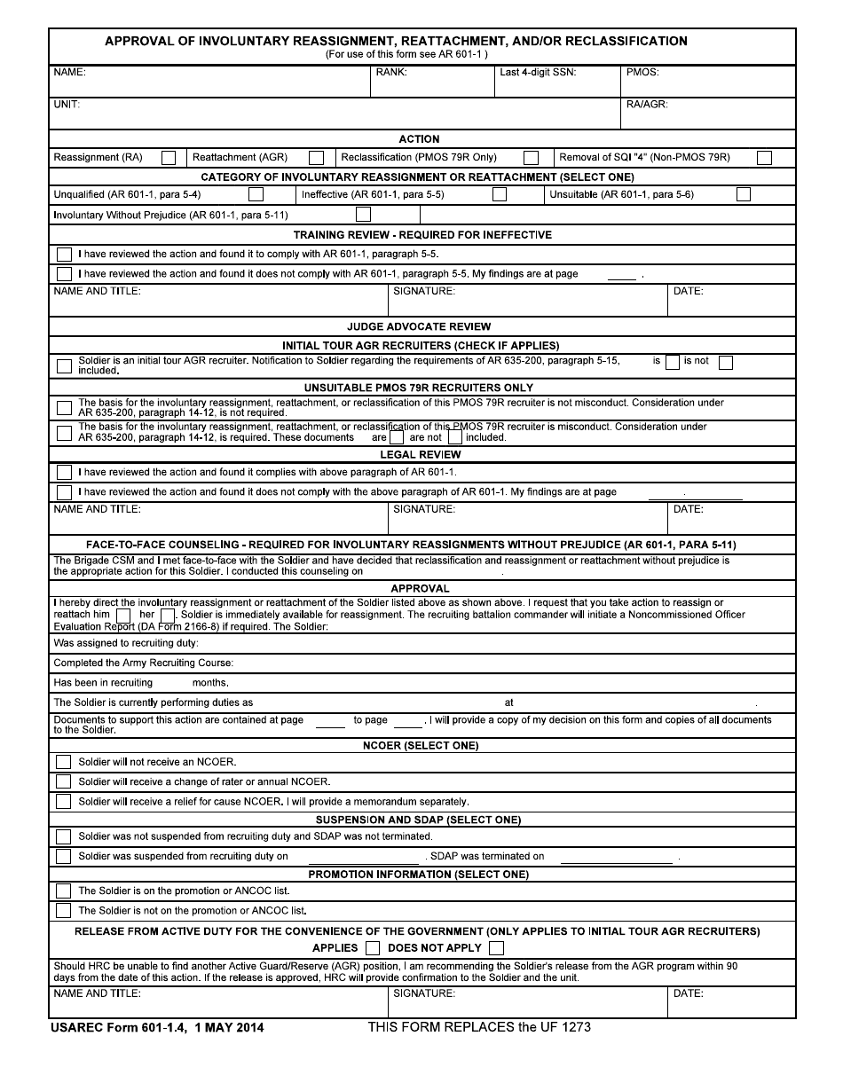 Usarec Form 601 14 Fill Out Sign Online And Download Fillable Pdf Templateroller 2341