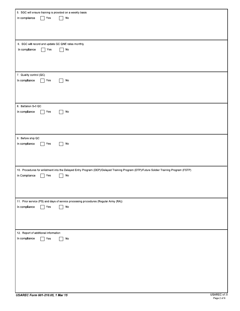 USAREC Form 601-210.05 Guidance Counselor Shop Inspection Checklist, Page 2