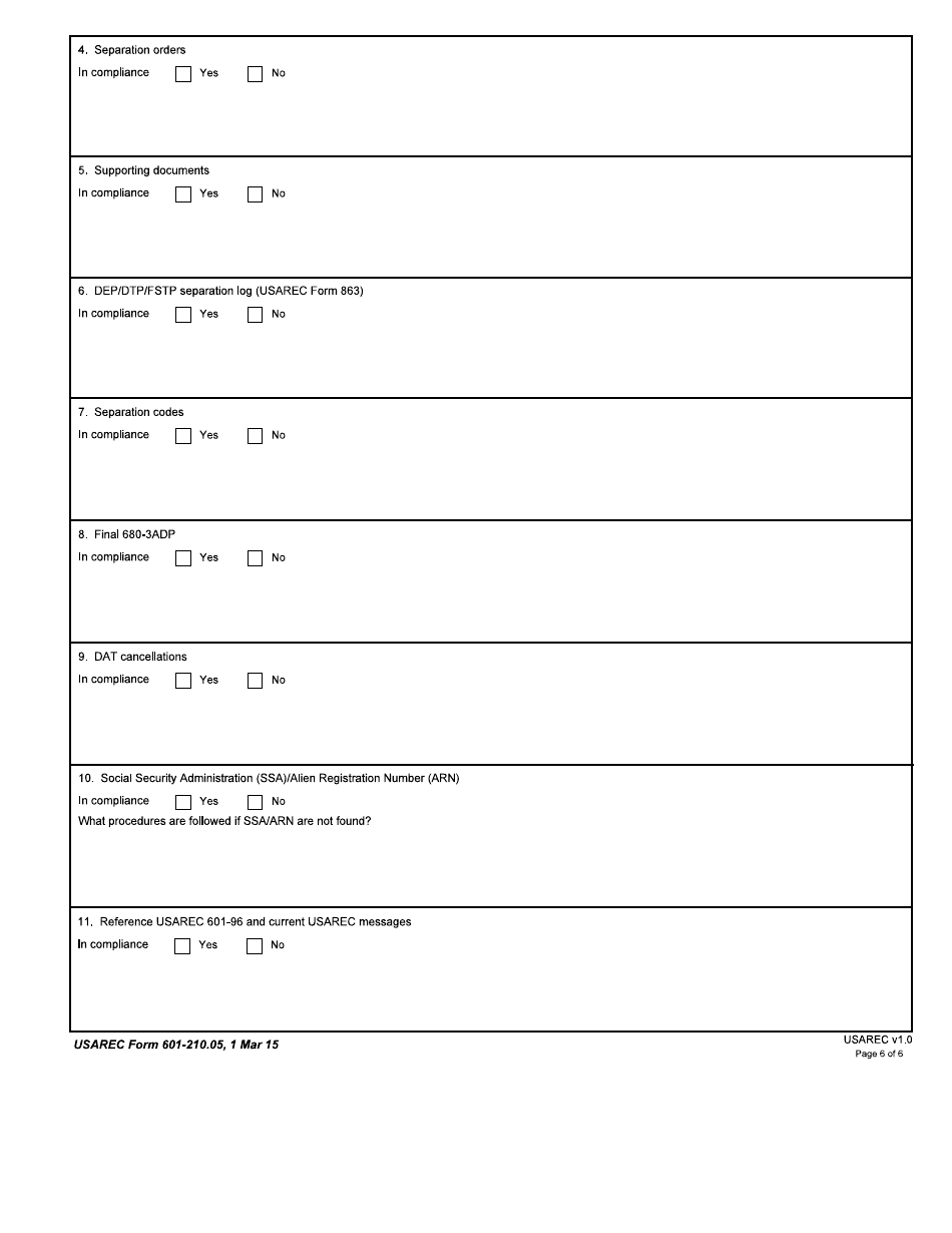 USAREC Form 601-210.05 Guidance Counselor Shop Inspection Checklist, Page 6