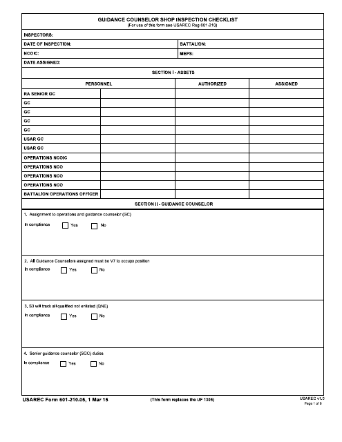 USAREC Form 601-210.05  Printable Pdf