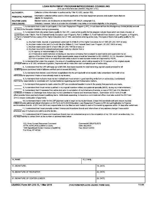 USAREC Form 601-210.13  Printable Pdf