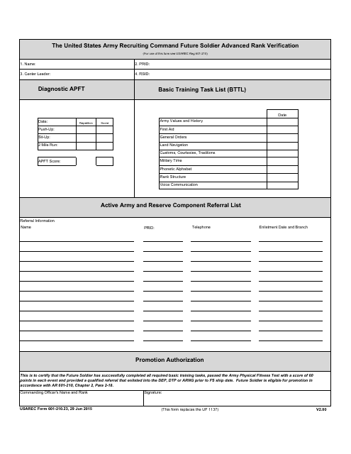 USAREC Form 601-210.23  Printable Pdf