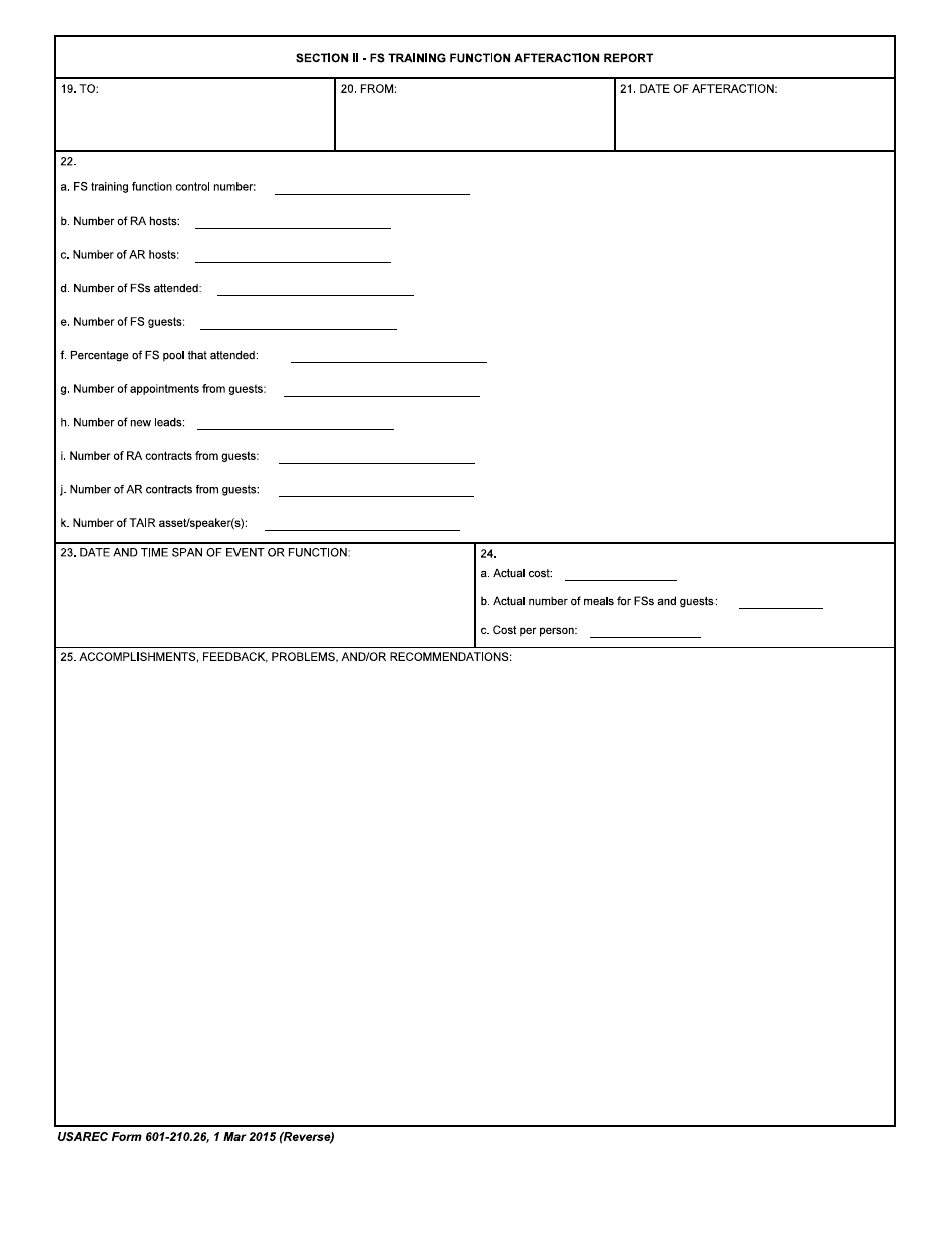 USAREC Form 601-210.26 Future Soldier Training Function Request and Afteraction Report, Page 2