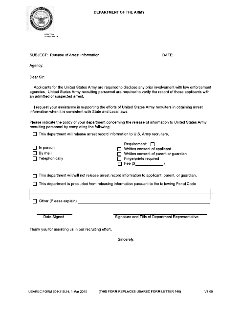 USAREC Form 601-210.14  Printable Pdf