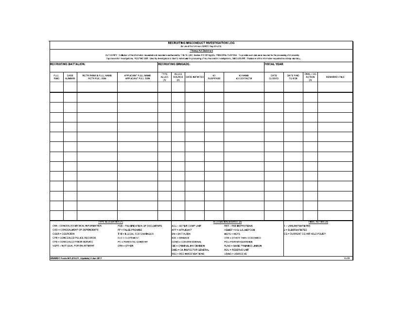 USAREC Form 601-210.31  Printable Pdf
