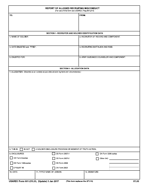 USAREC Form 601-210.33  Printable Pdf