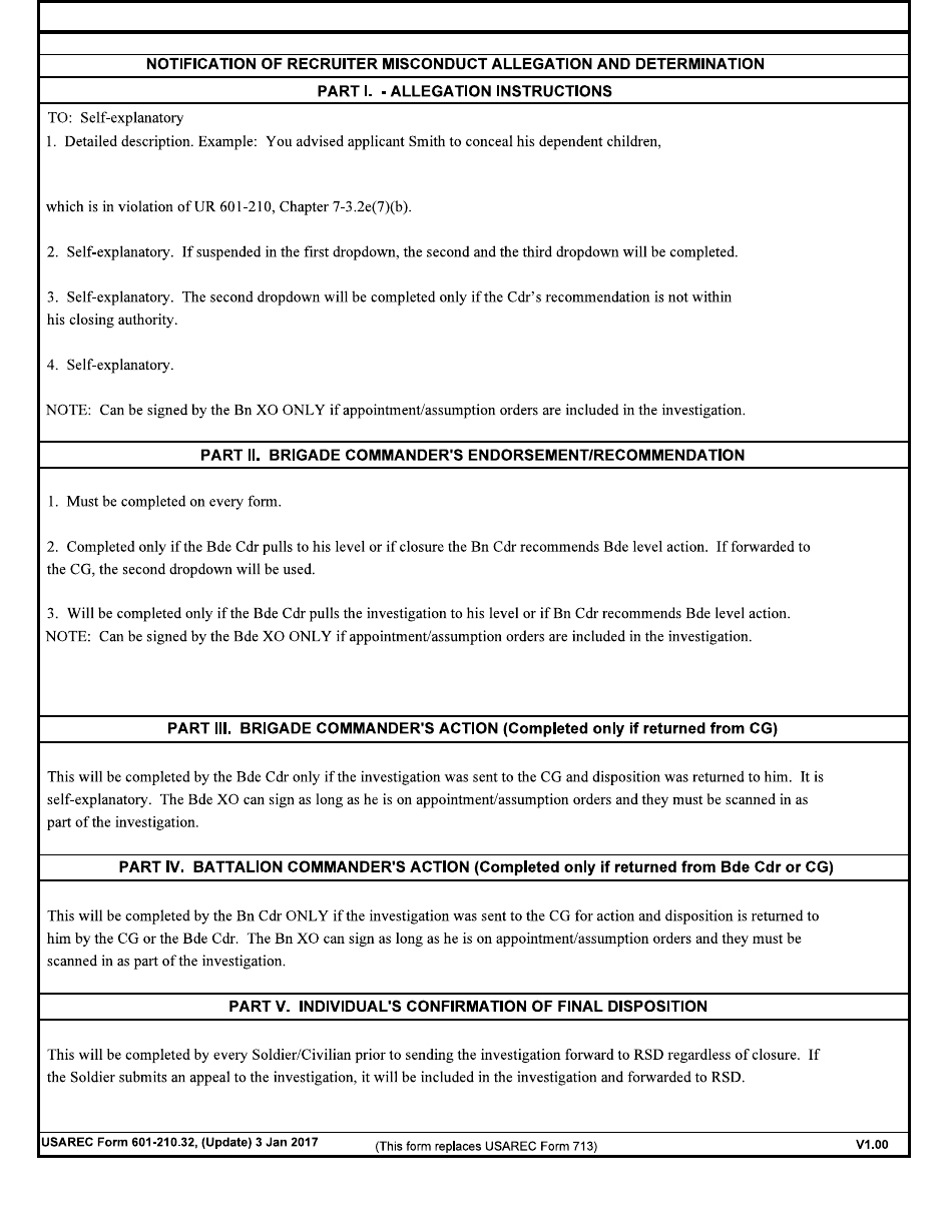 USAREC Form 601-210.32 Notification of Recruiter Misconduct Allegation and Determination, Page 3