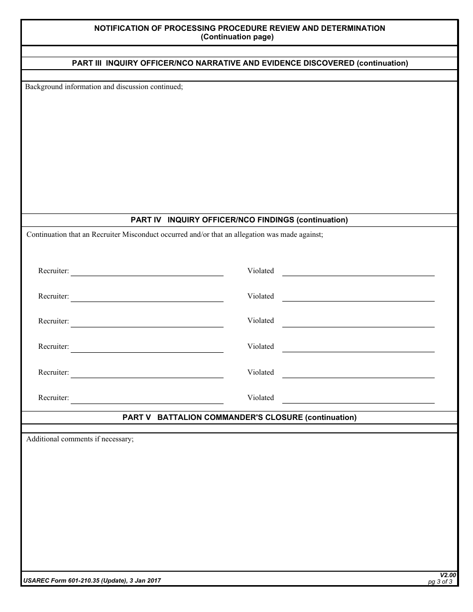 USAREC Form 601-210.35 Notification of Processing Procedure Review, Page 3