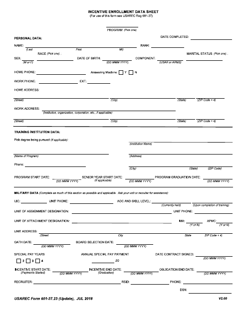 USAREC Form 601-37.23  Printable Pdf