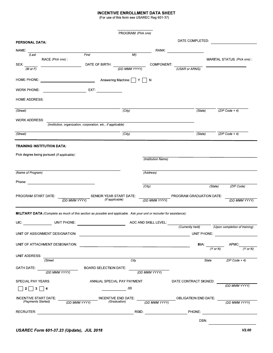 USAREC Form 601-37.23 - Fill Out, Sign Online and Download Fillable PDF ...