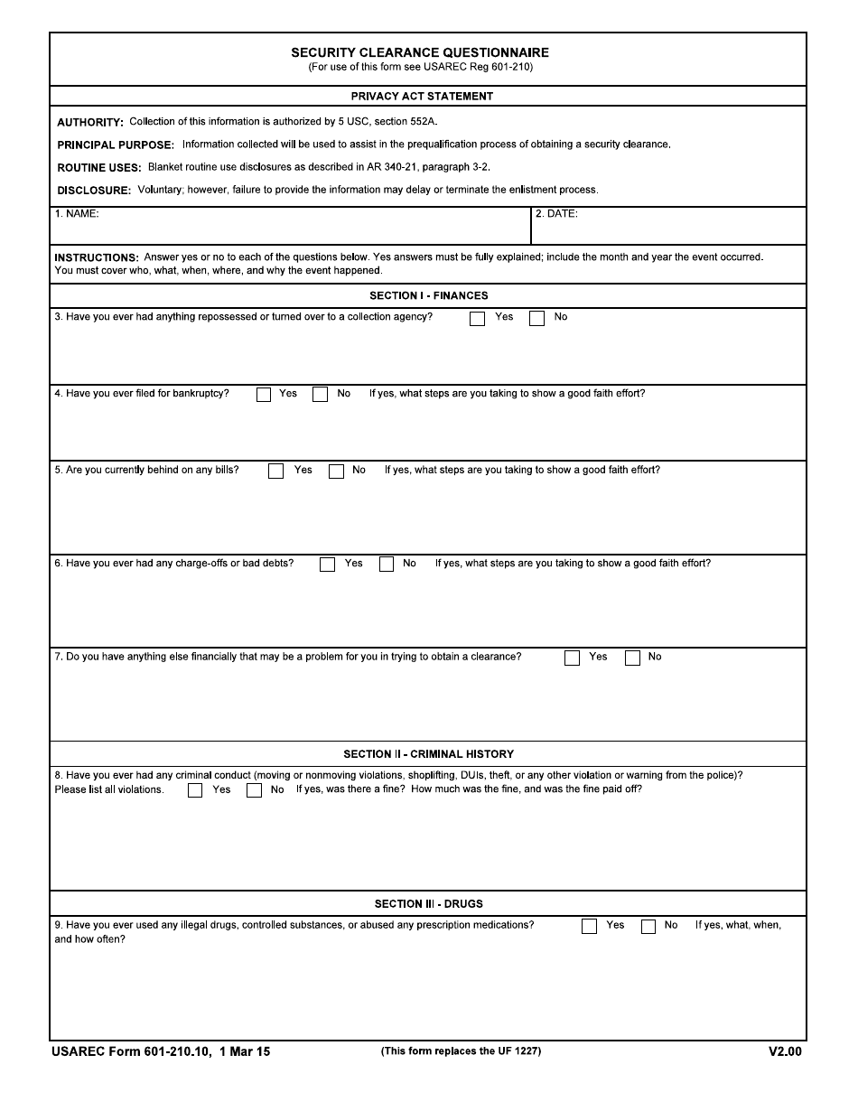 Usarec Form 601 21010 Fill Out Sign Online And Download Fillable Pdf Templateroller 3661