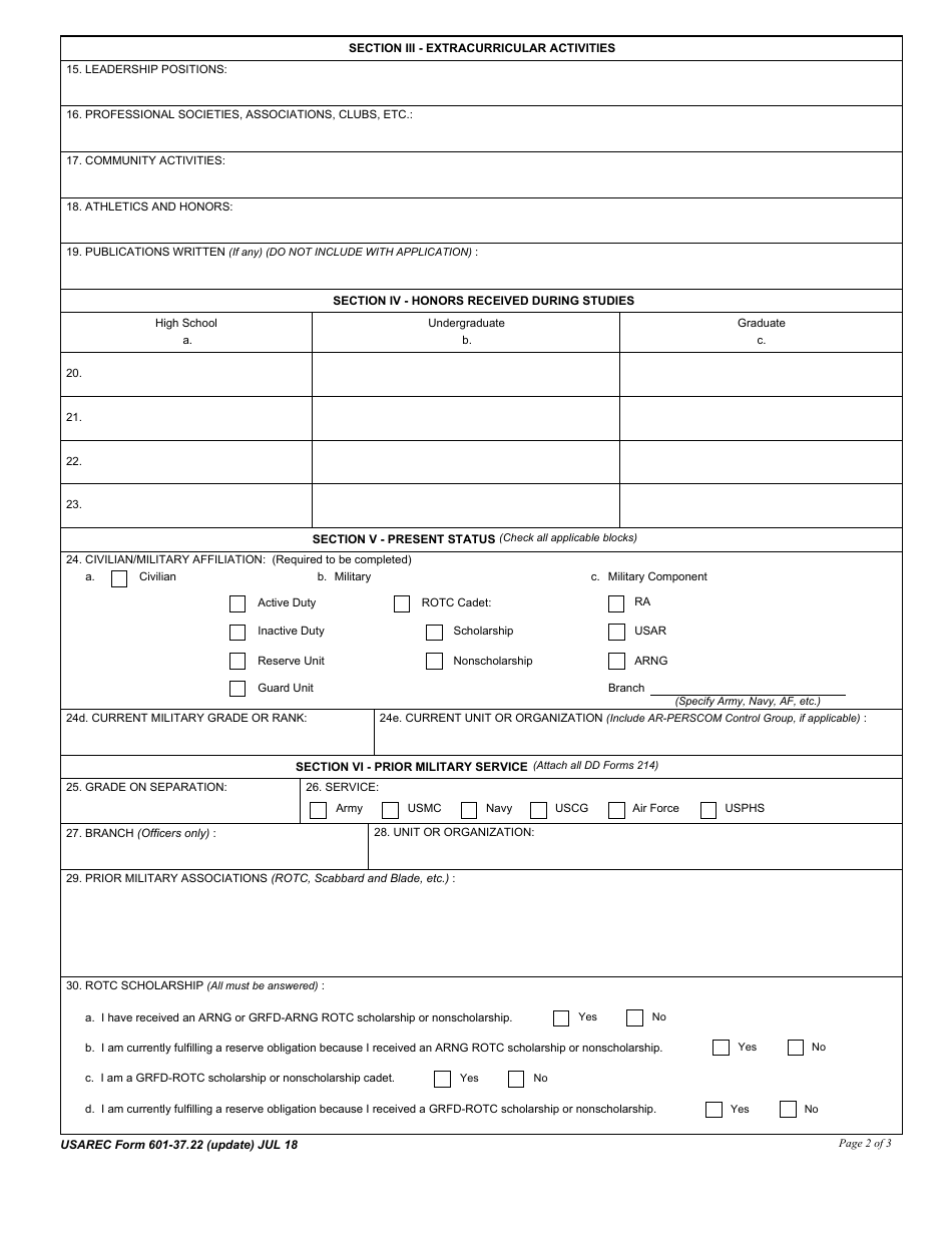 USAREC Form 601-37.22 - Fill Out, Sign Online and Download Fillable PDF ...