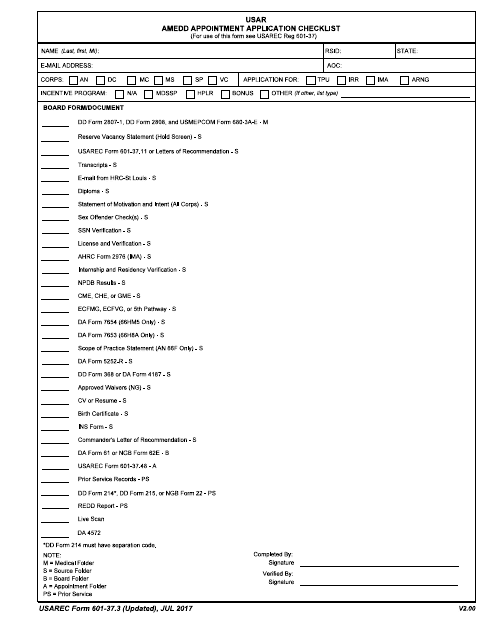 USAREC Form 601-37.3  Printable Pdf