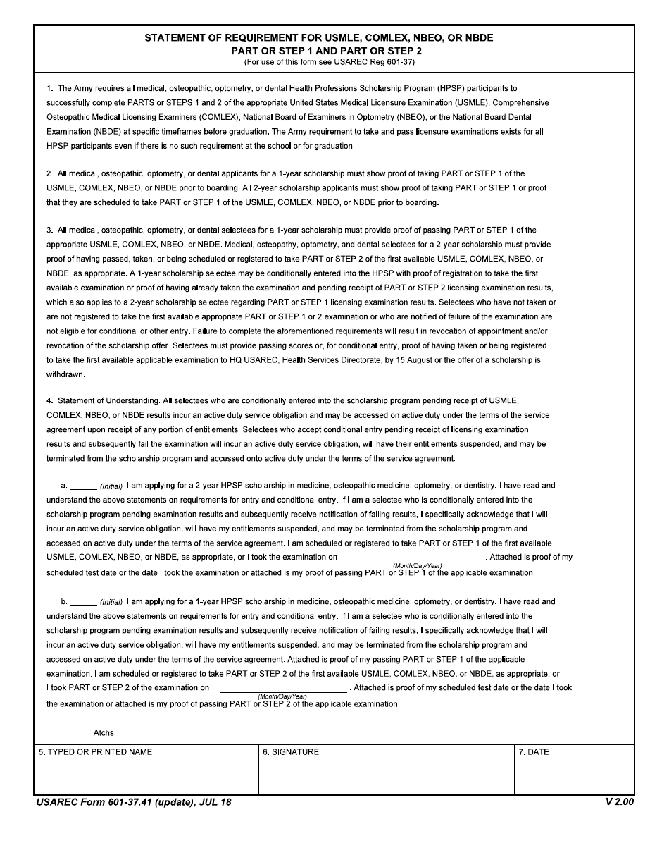 USAREC Form 601-37.41 - Fill Out, Sign Online and Download Fillable PDF ...