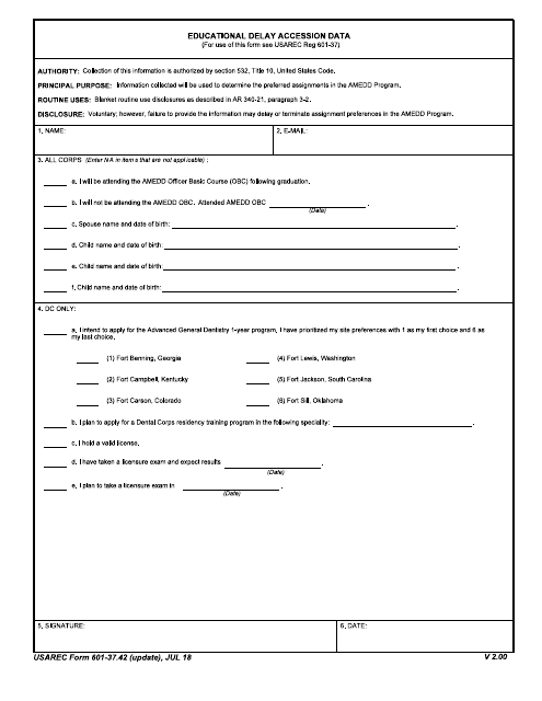 USAREC Form 601-37.42  Printable Pdf