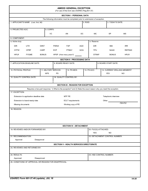 USAREC Form 601-37.46  Printable Pdf