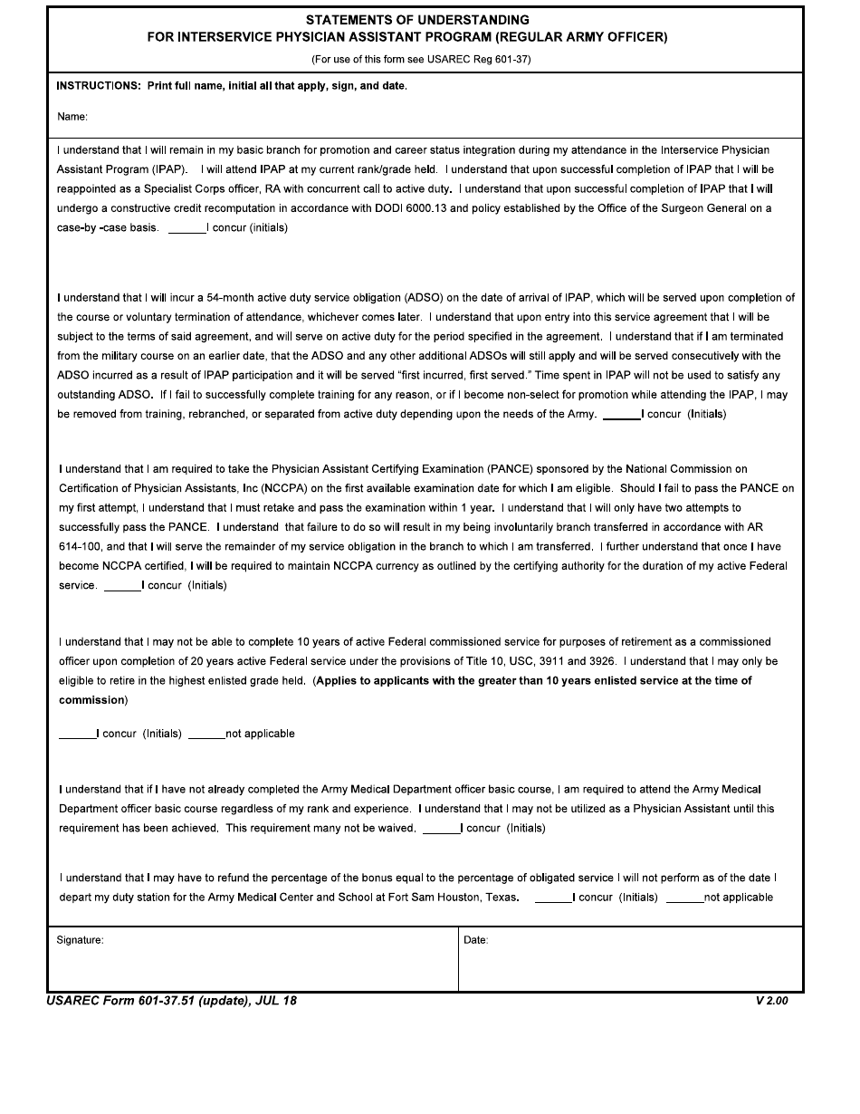 USAREC Form 601-37.51 - Fill Out, Sign Online and Download Fillable PDF ...