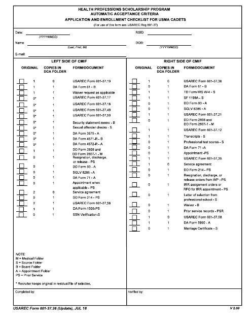 USAREC Form 601-37.36  Printable Pdf