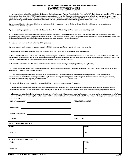 USAREC Form 601-37.61  Printable Pdf