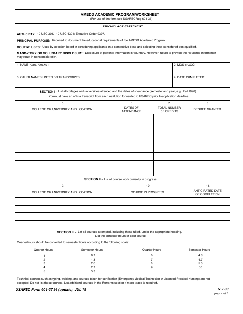 USAREC Form 601-37.44  Printable Pdf