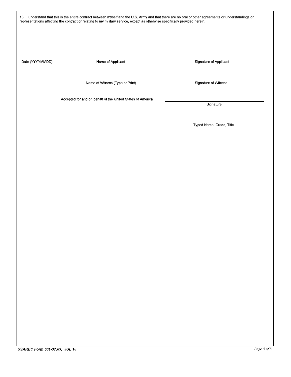 USAREC Form 601-37.63 Armed Forces Service Agreement - Critical Wartime Skills Accession Bonus for Physician and Dental Specialist, Page 3