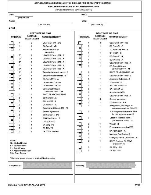 USAREC Form 601-37.70  Printable Pdf