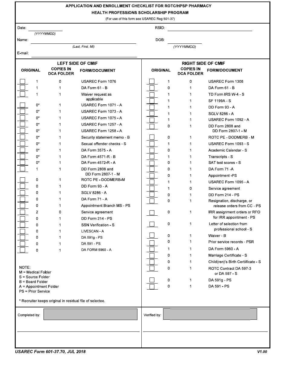 USAREC Form 601-37.70 - Fill Out, Sign Online and Download Fillable PDF ...