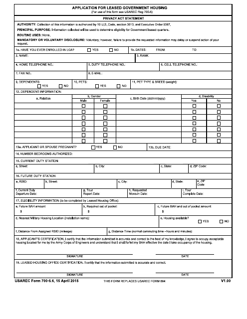 USAREC Form 700-5.6 Application for Leased Government Housing