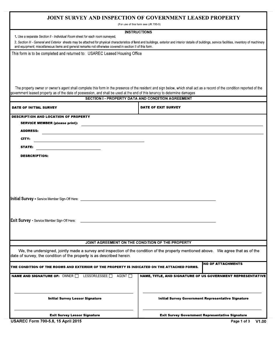 USAREC Form 700-5.8 Joint Survey and Inspection of Government Leased Property, Page 1