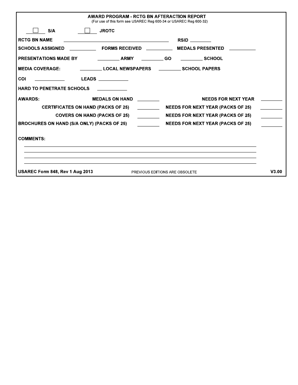 USAREC Form 848 Rctg Bn Afteraction Report - Award Program, Page 1