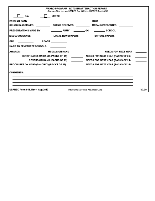 USAREC Form 848 Rctg Bn Afteraction Report - Award Program