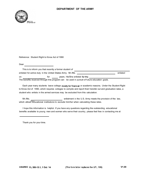 HQ USAREC Form FL350-13.1 Student Right to Know Act