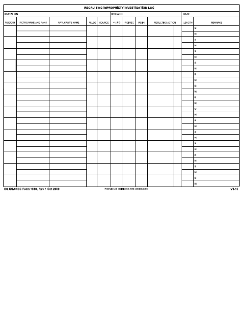HQ USAREC Form 1810  Printable Pdf