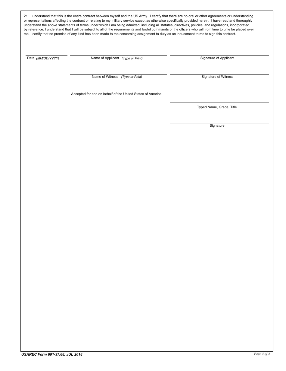 USAREC Form 601-37.68 Department of the Army Service Agreement F. Edward Hebert Armed Forces Uniformed Services University of the Health Sciences for the Postgraduate Clinical Psychology Program, Page 4