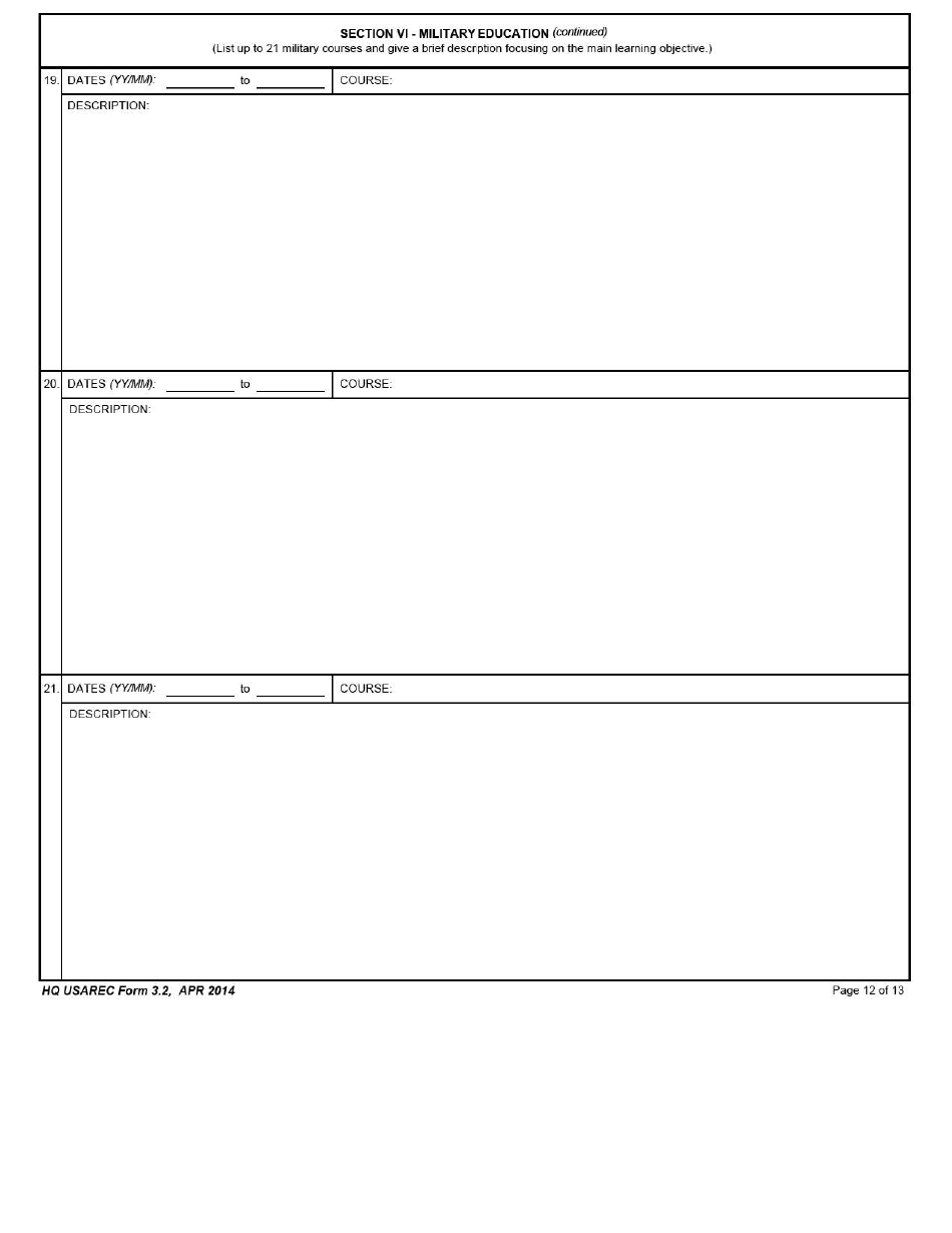 HQ USAREC Form 3.2 Warrant Officer Resume, Page 12