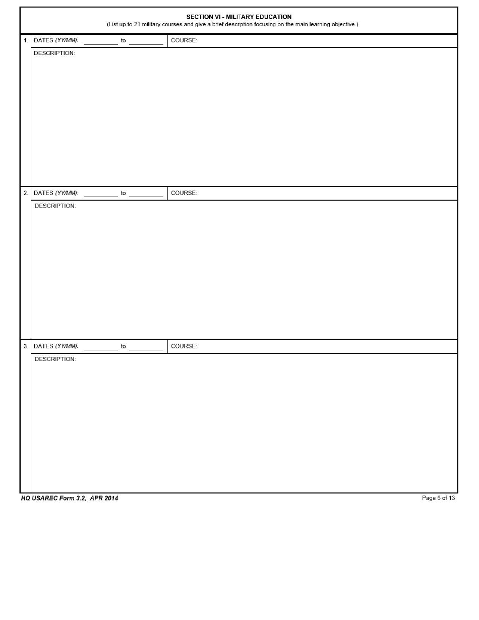 HQ USAREC Form 3.2 Warrant Officer Resume, Page 6