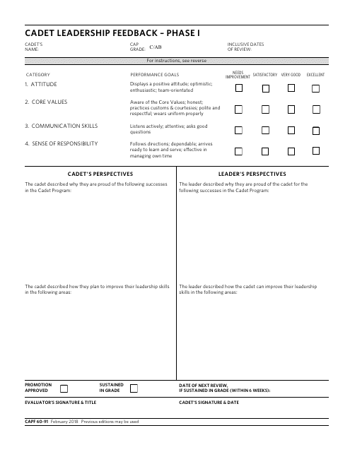 CAP Form 60-91  Printable Pdf