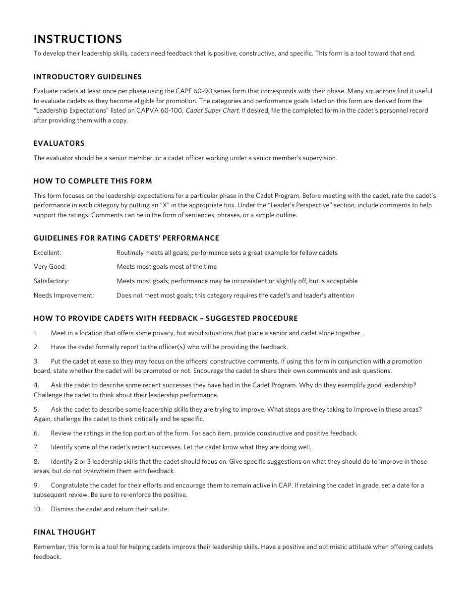 CAP Form 60-91 Cadet Leadership Feedback - Phase I, Page 2