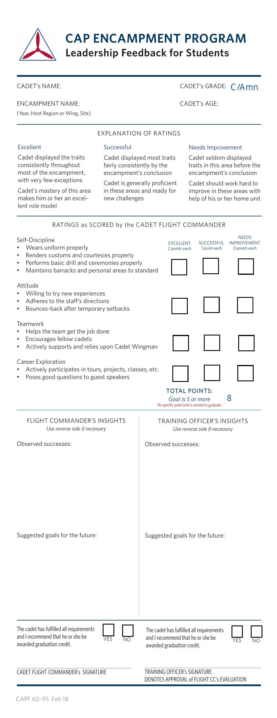 CAP Form 60-95 CAP Encampment Program - Leadership Feedback for Students, Page 1