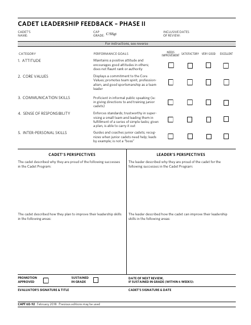 CAP Form 60-92 Cadet Leadership Feedback - Phase Ii