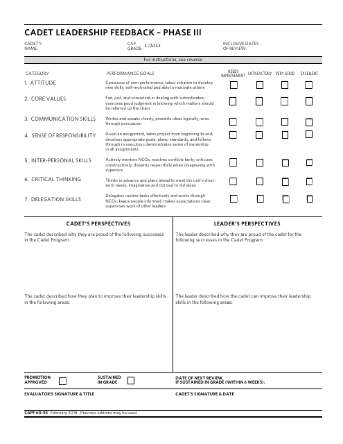 CAP Form 60-93  Printable Pdf