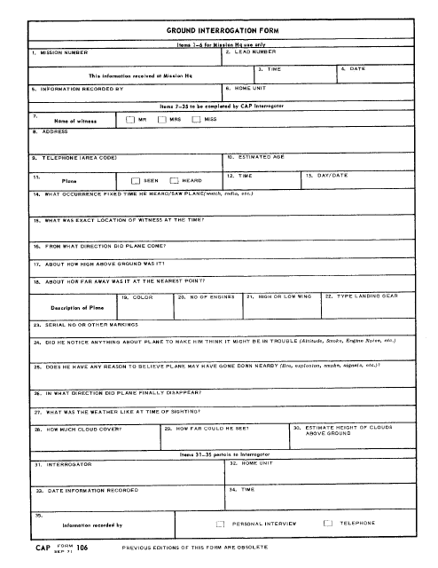 CAP Form 106 Ground Interrogation Form