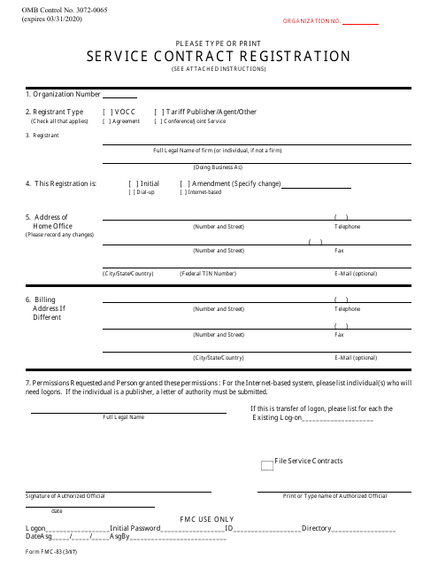 Form FMC-83 Service Contract Registration
