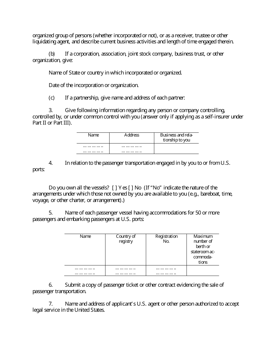 Form FMC-131 Application for Certificate of Financial Responsibility, Page 2