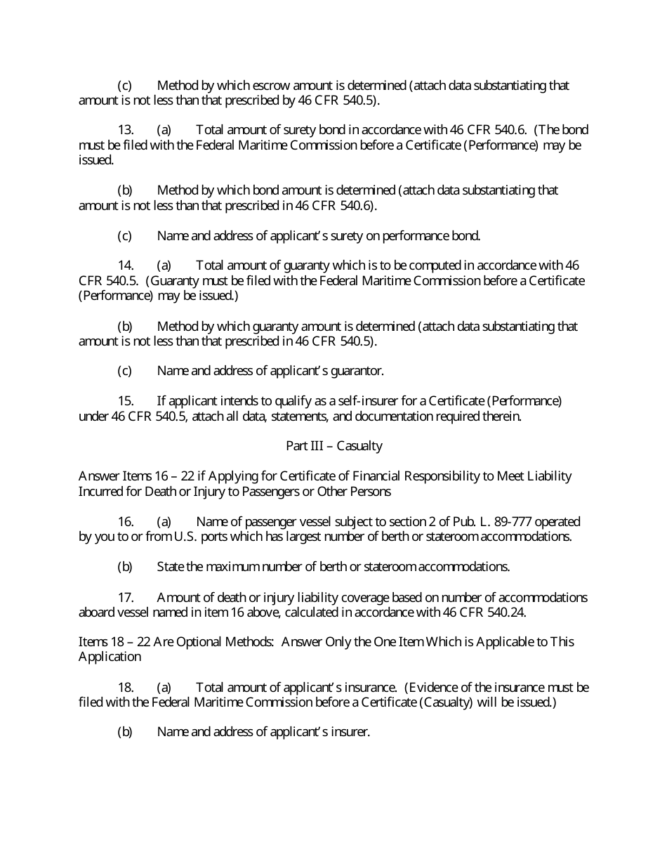 Form FMC-131 Application for Certificate of Financial Responsibility, Page 4