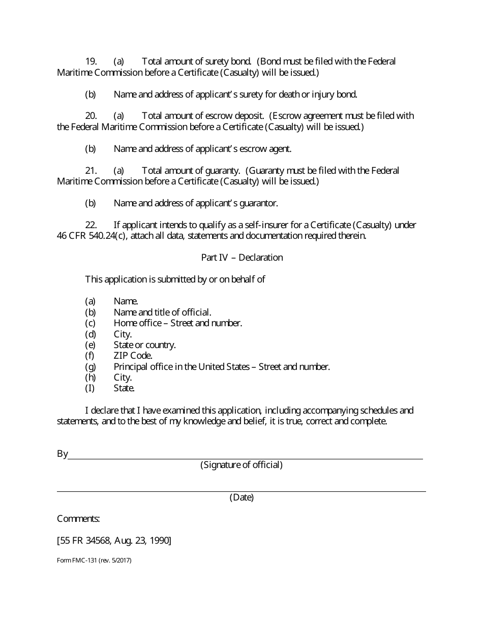 Form FMC-131 Application for Certificate of Financial Responsibility, Page 5