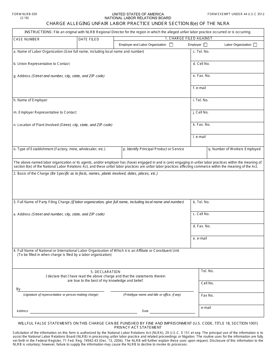 Form Nlrb 509 Fill Out Sign Online And Download Fillable Pdf