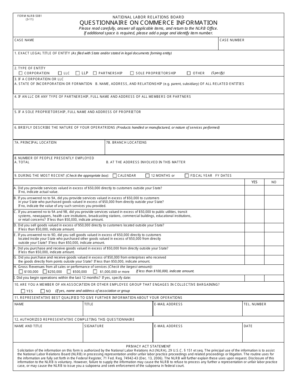 Form NLRB5081 Fill Out, Sign Online and Download Fillable PDF