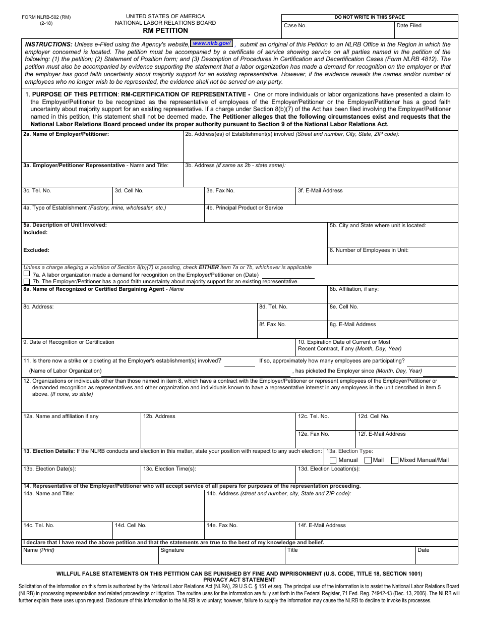 Form NLRB-502 (RM) - Fill Out, Sign Online and Download Fillable PDF ...